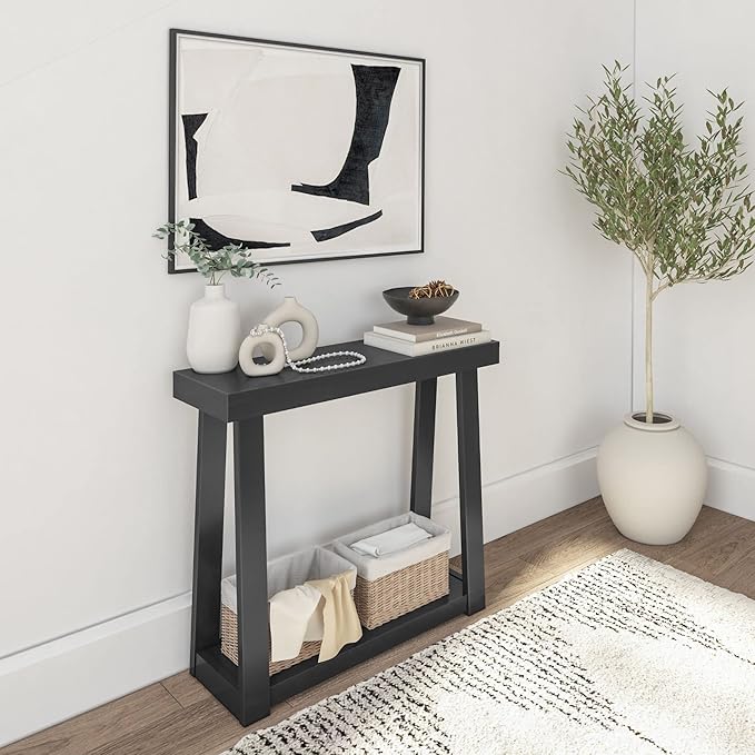 Plank+Beam Solid Wood Console Table with Storage, 36 Inch, Sofa Table with Shelf, Narrow Entryway Table for Hallway, Behind The Couch, Living Room, Foyer, Easy Assembly, Black