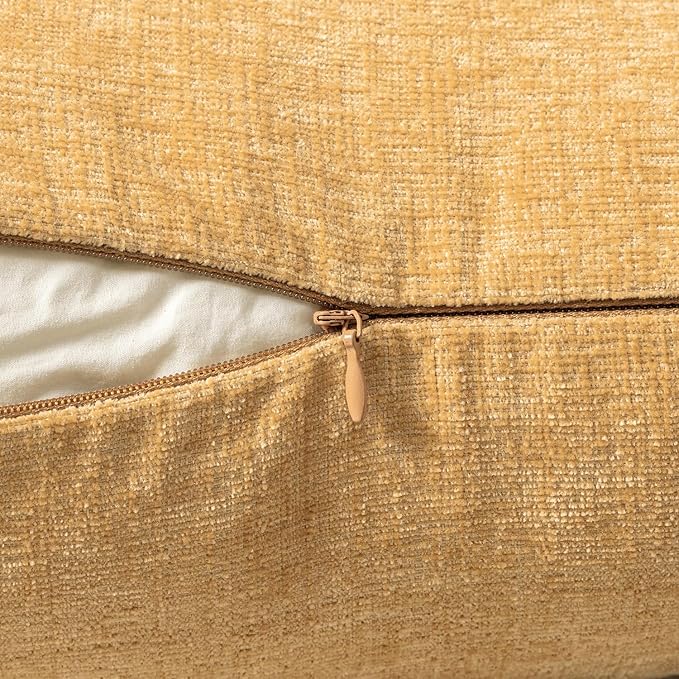 MIULEE Pack of 2 Couch Throw Pillow Covers 18x18 Inch Soft Beige Yellow Chenille Pillow Covers for Sofa Living Room Solid Dyed Pillow Cases