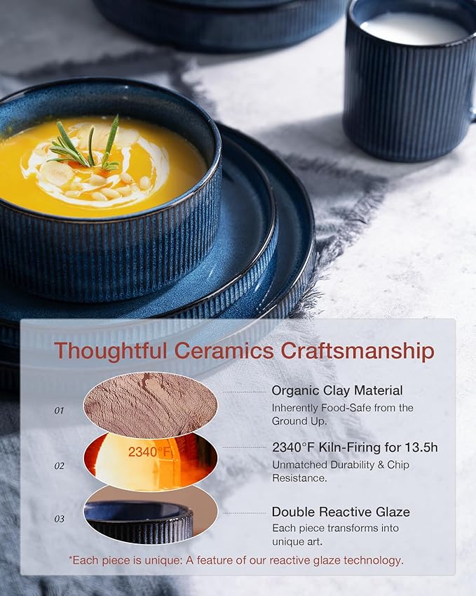 Famiware Star Plates and Bowls Sets, Modern Stoneware Dinnerware Sets for 6, 18-Piece Kitchen Dish Set - Chip and Scratch Resistant, Microwave and Dishwasher Safe Tableware, Nebulas Blue