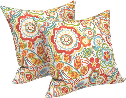LVTXIII Outdoor Throw Pillow Covers 18 x 18 Inch, Covers ONLY Modern Paisley Pattern Decorative Square Toss Pillow Case Pack of 2 for Home Patio Garden Sofa Bed Furniture, Flower Multi