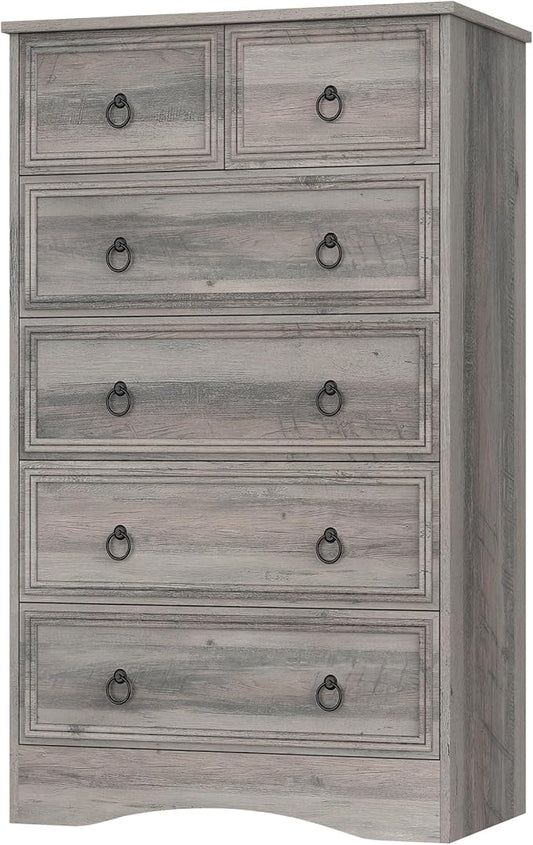 48'' Tall Grey Dresser with 6 Drawers Chest of Drawers for Bedroom, Large Storage Organizer for Clothes, for Living Room, Bedroom, Hallway, Taupe Grey