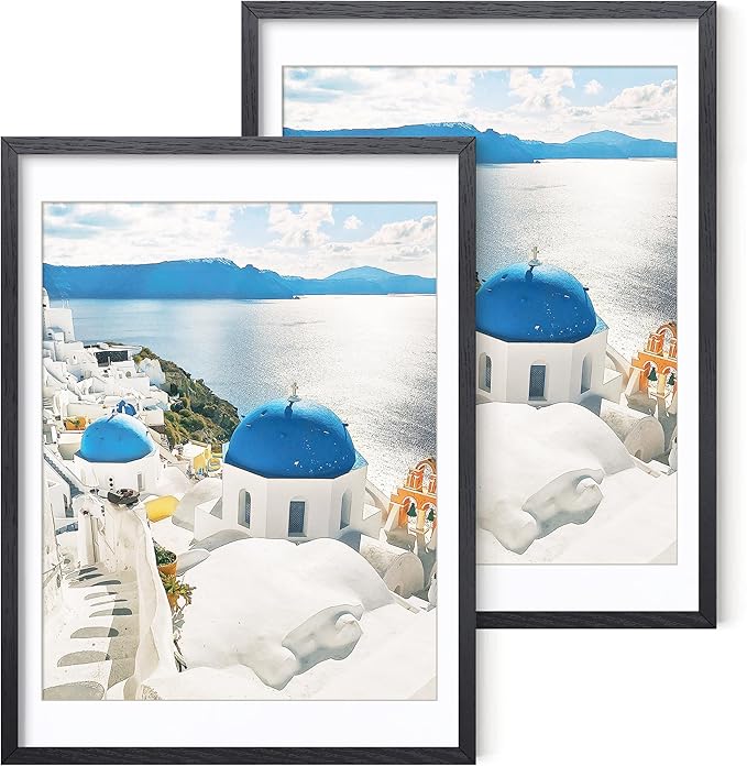 Axeman 18x24 Poster Frame with Mat for 16x20, Solid Oak Wood Picture Frame with Tempered Glass, Wooden 18''x24'' Minimalist Photo Frame with Free Wall Hooks for Art Photo and Prints, Set of 2, Black