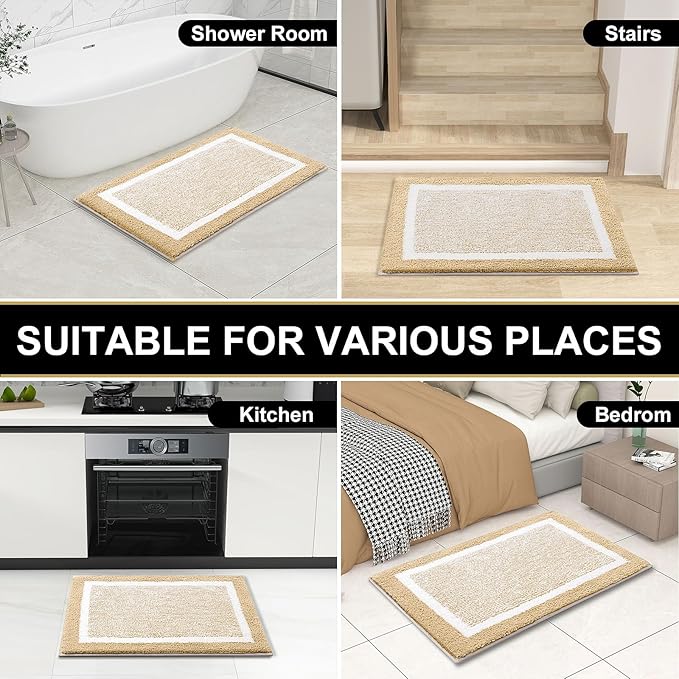 OLANLY Bathroom Rugs 24x16, Extra Soft and Absorbent Microfiber Bath Mat, Non-Slip, Machine Washable, Quick Dry Shaggy Bath Carpet, Suitable for Bathroom Floor, Tub, Shower (Small, Light Beige)