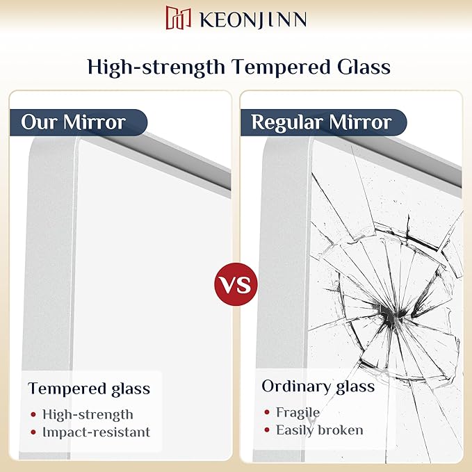 Keonjinn White Bathroom Mirror for Over Sink, 24 x 32 Inch Metal Framed Bathroom Vanity Mirrors for Wall, Rounded Corner Rectangle Farmhouse Mirror, Anti-Rust, HD Tempered Glass(Horizontal/Vertical)