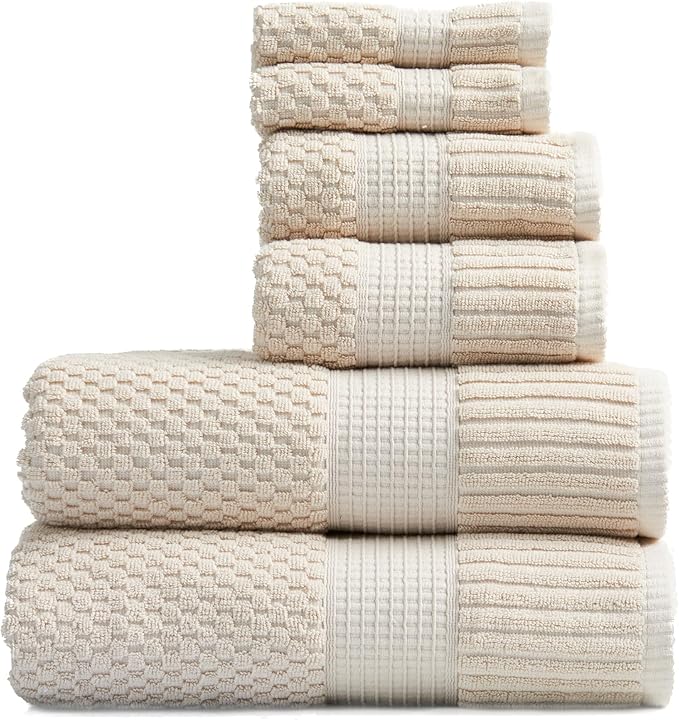 NY Loft 6-Piece Cotton Towel Set - Super Soft & Absorbent, Quick-Dry, Sand Color, OEKO-TEX Certified, Machine Washable