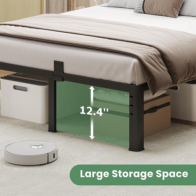 NKZ 14 Inch California King Bed Frame, Sturdy Metal Platform with Round Corner Legs, 3,500 lbs Heavy Duty Steel Slat Support, Easy Assembly, Noise Free, No Box Spring Needed