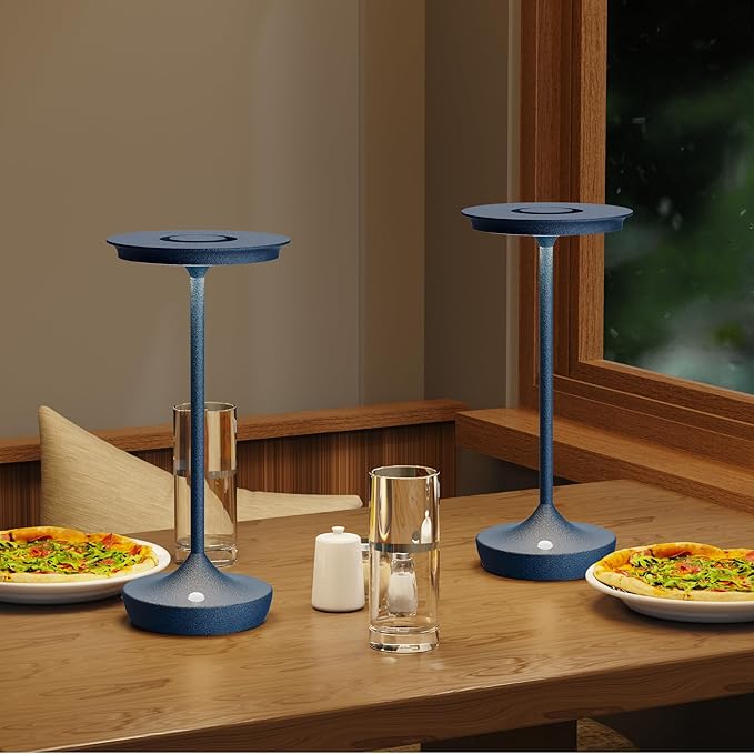 LED Cordless Table Lamps Rechargeable - Outdoor Battery Operated Portable Table Light 3 Color Stepless Dimming Tables Lamp with Memory Function for Patio Restaurant Dining 2 Pack Blue