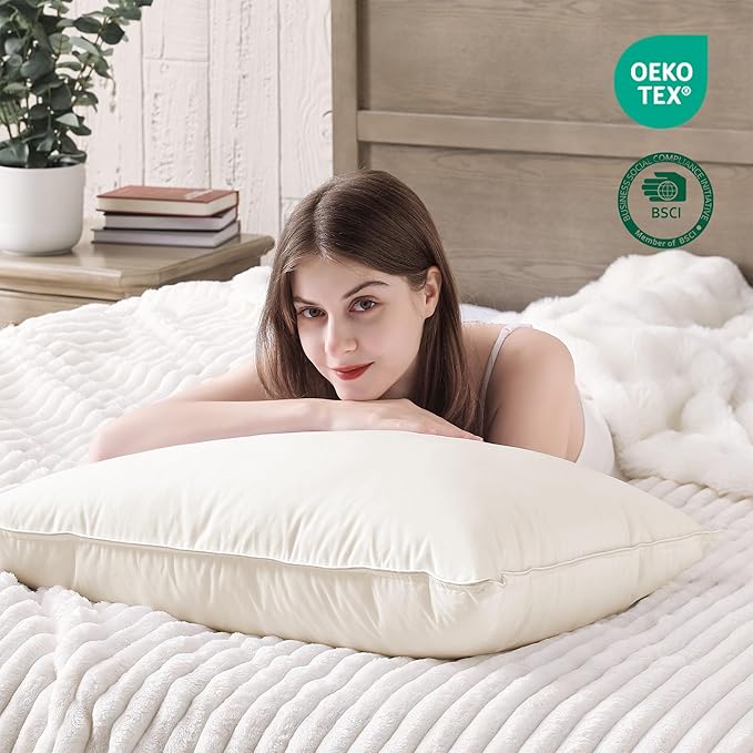 puredown® Goose Feather Down Pillows, 100% Organic Cotton Cover, Luxury Hotel Collection Bed Pillows for Sleeping Set of 2, King Size