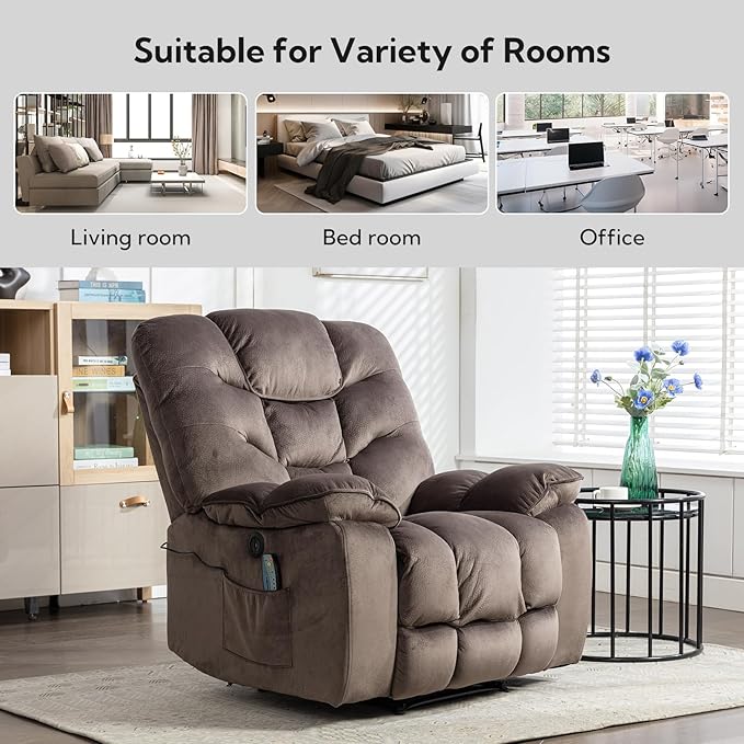 Oversized Power Recliner Chair with Massage and Heat Set of 2, 41" Wide Electric Reclining Chairs with USB Port, Breathable Fabric Overstuffed Reclining Sofa for Living Room Bedroom