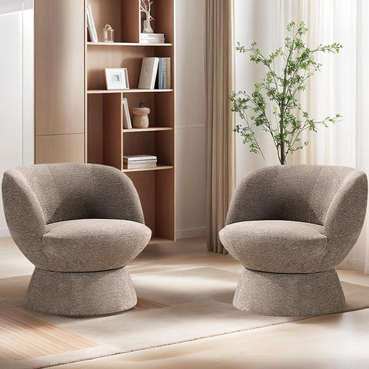 360° Swivel Boucle Bucket Chair, Accent Barrel Makeup Vanity Chair Modern Lounge Single Sofa with Padded Armrest for Dining Room, Living Room, Bedroom and Home Office (Set of 2 Gray)
