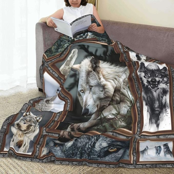 Wolf Blanket Wolfs Throw Blanket Soft Fleece Flannel Bedding Wolves Gifts for Men Boys Lovers Adults Stuff Plush for Sofa Bed Decor 40"X50"