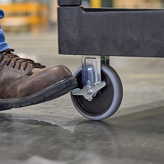 Rubbermaid Commercial Products 2-Shelf Utility/Service Cart, Medium, Black, Lipped Shelves, Ergonomic Handle, 500 Lbs Capacity, forfor Warehouse/Garage/Cleaning/Manufacturing