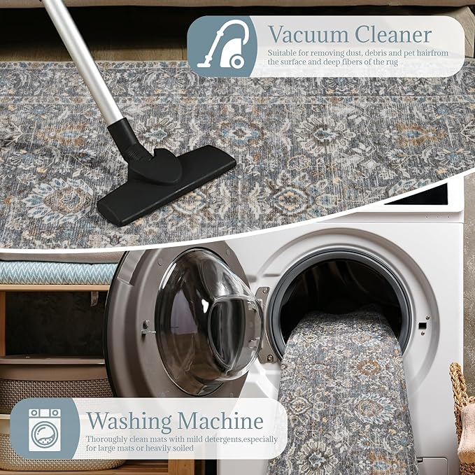 8x10 Washable Area Rugs Ultral Soft Non-Slip Stain Resistant Vintage Boho Large Carpet for High-Traffic Living Room & Dining Room
