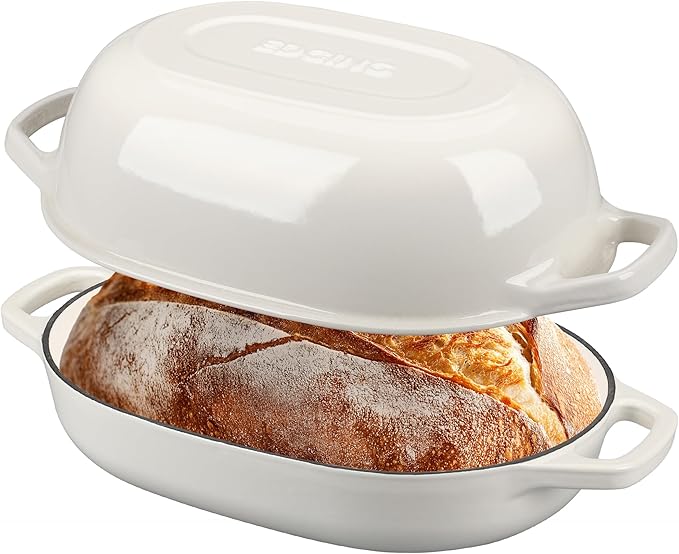 Enameled Cast Iron Dutch Oven Pot with Lid, Oval Dutch Oven for Bread Baking, Bread Oven for Homemade Sourdough Bread Baking, 7qt, White