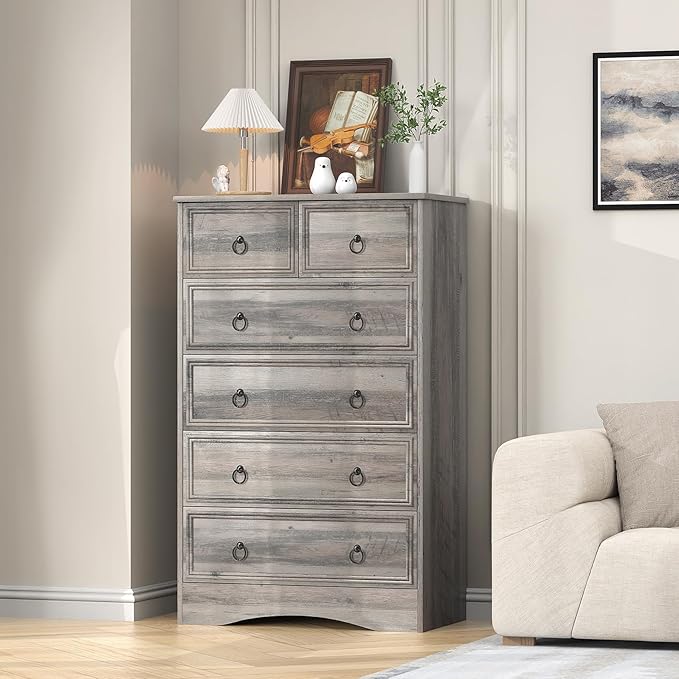 48'' Tall Grey Dresser with 6 Drawers Chest of Drawers for Bedroom, Large Storage Organizer for Clothes, for Living Room, Bedroom, Hallway, Taupe Grey