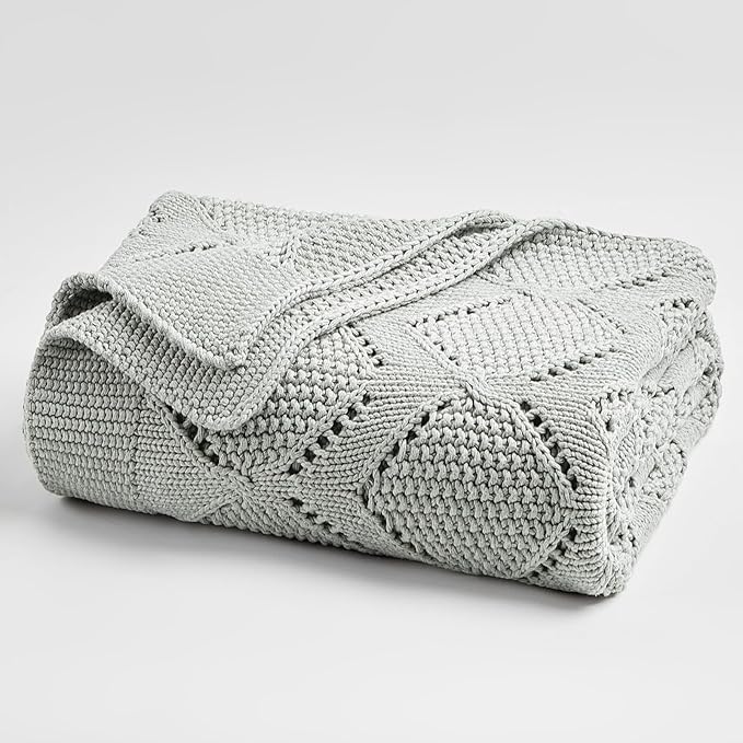 Longhui bedding Chunky Cotton Knit Throw Blanket for Couch, Sofa, Bed, or Chair, Decorative Breathable Fall Cable Knit Blanket 51 x 63 Inches, Grey