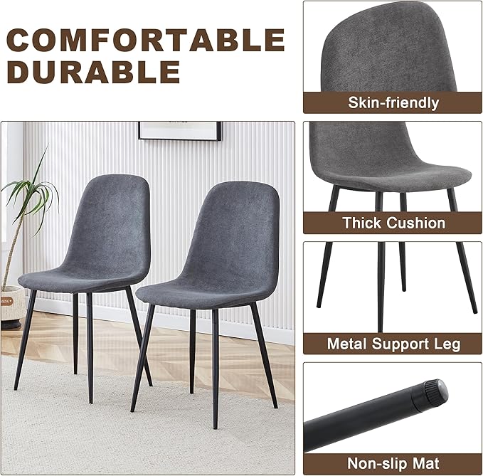 Dining Table Set for 6，Dinner Table Set for 6，71'' Dark Wood Kitchen Table and Suede Nap Fabic Chairs Set of 6，6 Chair Dining Table Set for Kitchen Dining Room