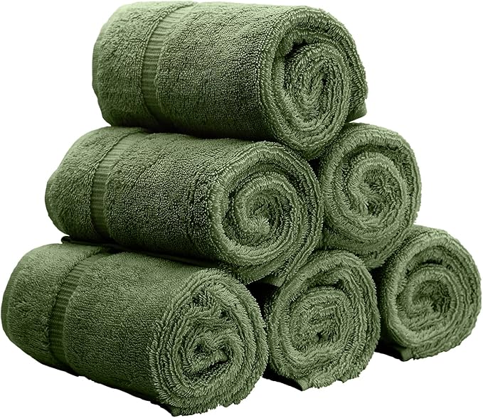 Luxury Hotel & Spa Collection, Quick Dry 100% Turkish Cotton 700 GSM, Eco Friendly Towel, for Bathroom, Gymand Kitchen Dobby Border Soft Hand Towel Set 16 X 30, Moss, Hand Towels - Set of 6