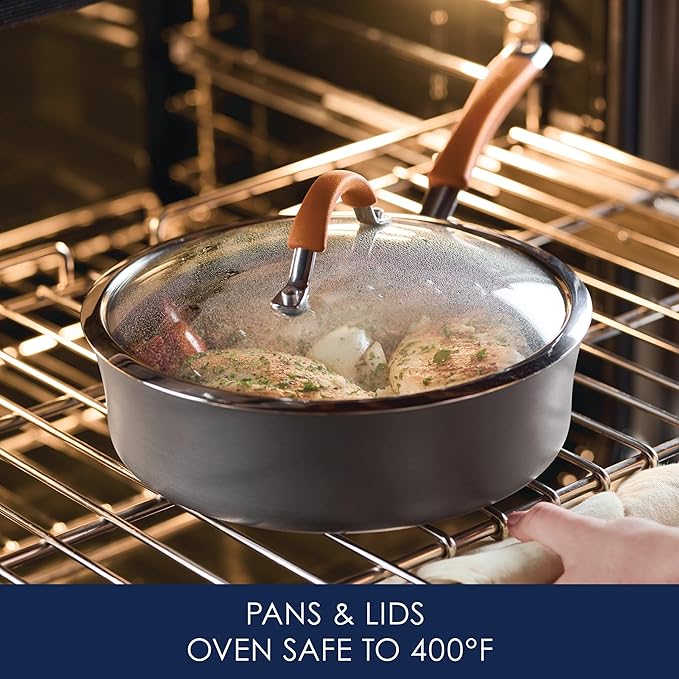 Rachael Ray Cucina Dishwasher Safe Hard Anodized Nonstick Cookware Pots and Pans Set, 12 Piece, Gray with Orange Handles