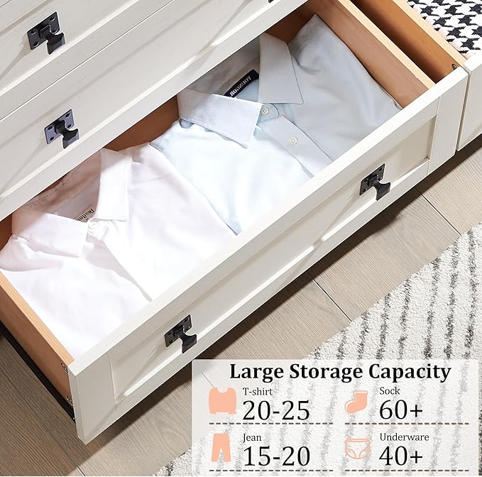 RedLemon Farmhouse 7 Drawer Dresser for Bedroom, 54 Inch Wide Rustic Wood Dresser TV Stand, Dresser Chest of Drawers for Closet, Living Room, Hallway, Antique White