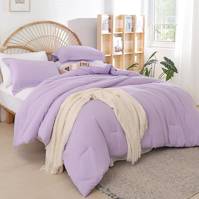 weigelia King Size Comforter Set Boho Lavender Purple Bed in a Bag 7 Pieces King Comforter Set with Sheets Reversible Microfiber Comforter Soft All Season for Women and Men