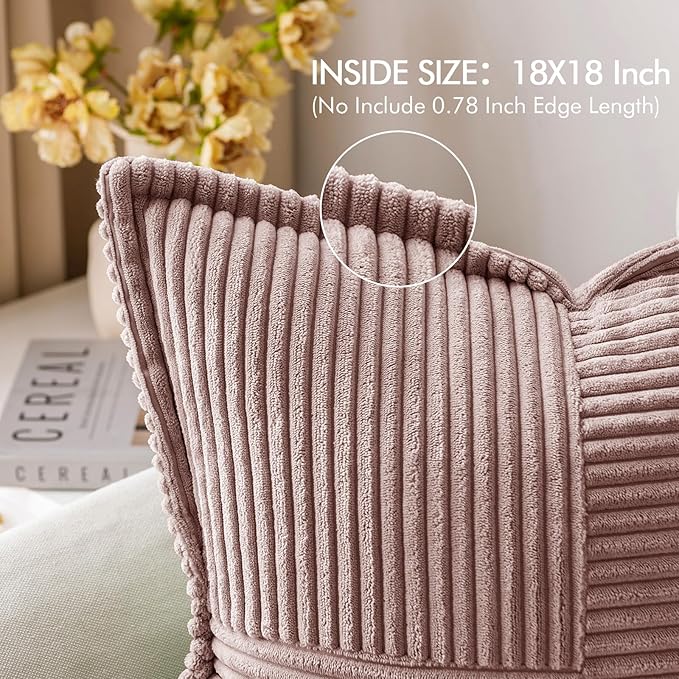 MIULEE Decorative Throw Pillow Covers for Couch Bed Livingroom 18x18 Inch Set of 2 Blush Pink Boho Accent Throw Pllows Broadside Striped Patchwork Soft Corduroy Pillowcases