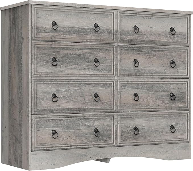 Grey 8 Drawer Dresser for Bedroom, Wood Chest of Drawers, Large Storage for Clothes, Vintage Design, for Living Room, Bedroom, Hallway 47.24W*15.75D* 41.2''H
