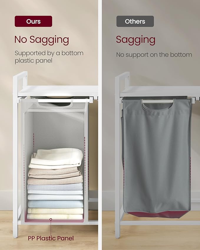 VASAGLE Laundry Hamper, Laundry Basket, Laundry Sorter with 2 Pull-Out and Removable Bags, Shelf, Metal Frame, 2 x 12.1 Gallons (46 L), 28.8 x 13 x 28.4 Inches, Slate Gray and Cloud White UBLH201W11