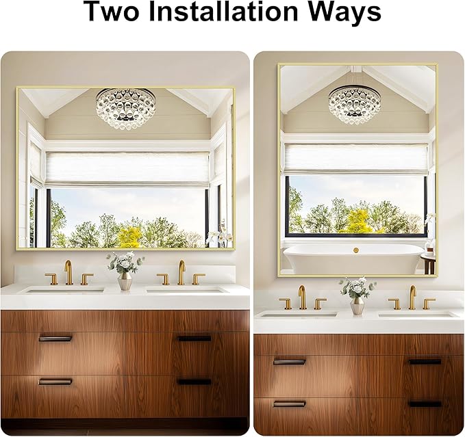 KOCUUY Gold Bathroom Mirror, 48"x36" Large Rectangular Mirror with Metal Frame, Gold Vanity Mirror with Modern Design for Bathroom, Living Room, Farmhouse, Entryway, Hang Horizontal/Vertical