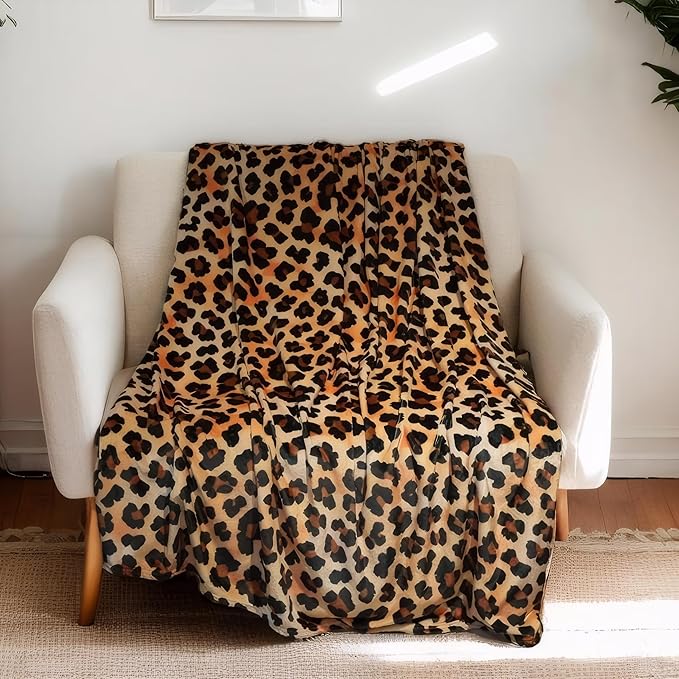 Large Leopard Print Fluffy Throw Blanket – Oversized Soft Cozy Blanket for Bed or Couch, Cheetah Print Room Decor, for Women, 60×80 Inches
