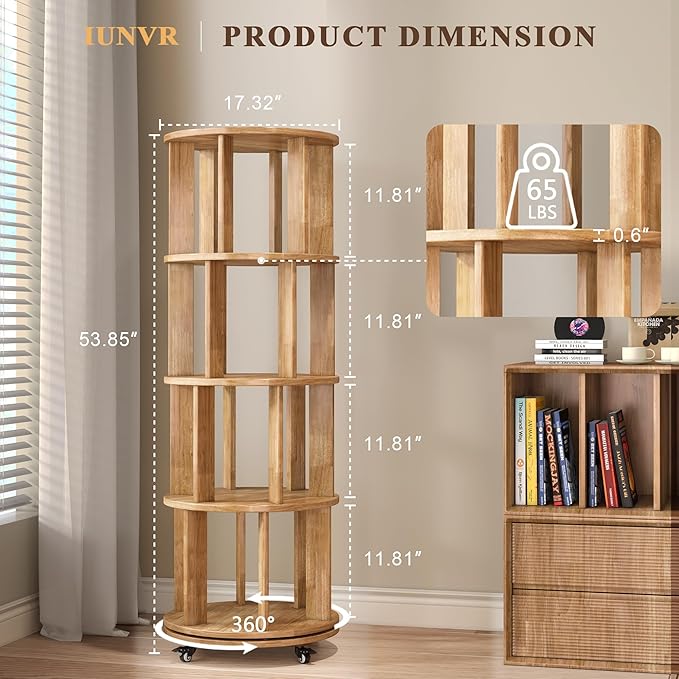 4-Tier Rotating Bookshelf, 360° Spinning Stackable Bookcase, Freestanding Bookshelf for Home Office Study Room Bedroom Living Room