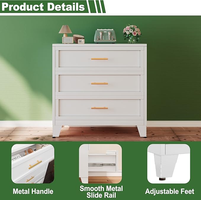 Metal Dresser for Bedroom 3 Drawers Dresser Metal Storage Organizer,34.25" H Black Drawer Chest, Closet Organizers for Living Room, Hallway, Closet