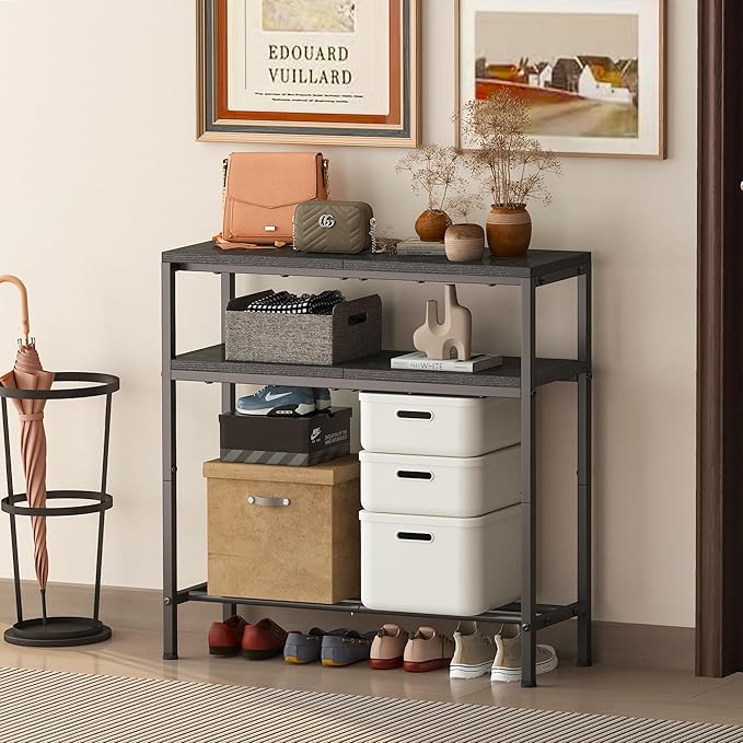 Homeiju Entryway Table with Storage, 3-Tier Console Table 31.5" Width, Industrial Sofa Table with Open Shelves, Foyer Tables for Entryway, Hallway, Kitchen, Living Room and Bedroom, Black