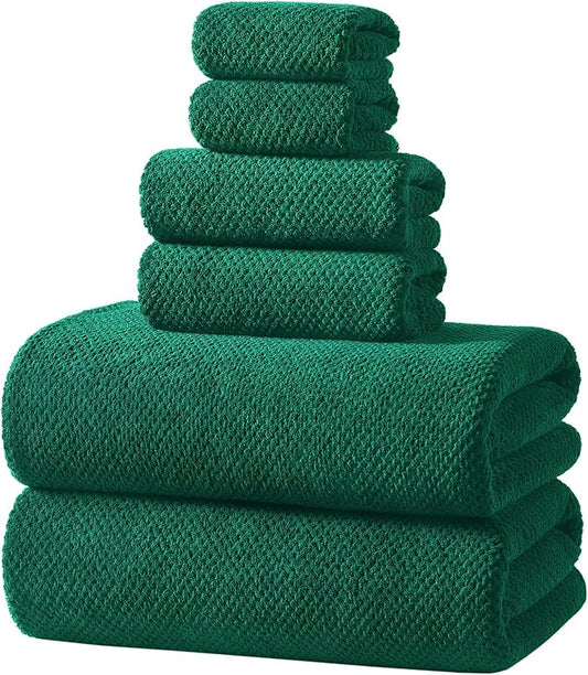 REDKISS Soft 6 Piece Bath Towel Set - 2 Bath Sheets, 2 Hand Towels, 2 Washcloths - Highly Absorbent, Quick Dry, Lightweight Towel Sets Collection, Premium Dark Green Towels for Bathroom, Gym & Spa