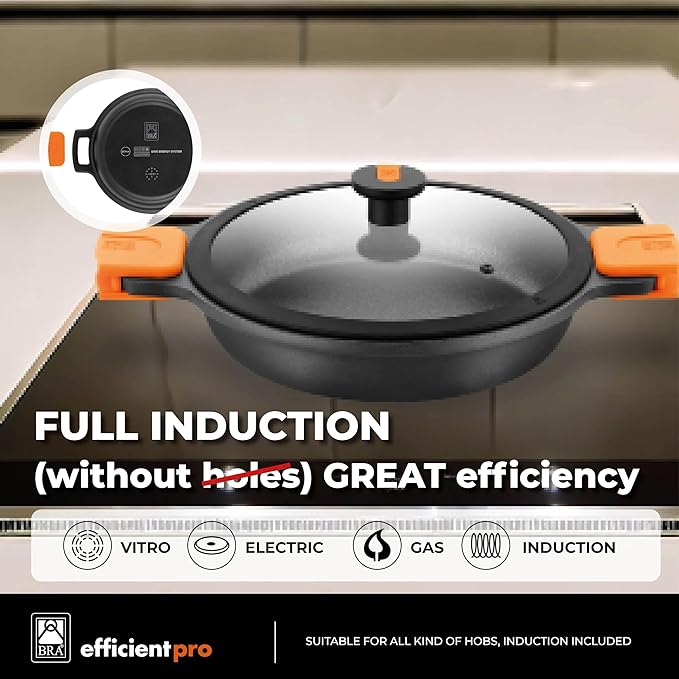 BRA COOKWARE Efficient Pro 12 Piece Cookware Set | Cast Aluminum Kitchenware Set | 2 Pots, 1 Sauté Pan, 3 Frying Pans, 1 Saucepan, 1 Grill, 4 Lids | Non-Stick | All Stovetops Compatible | PFOA Free