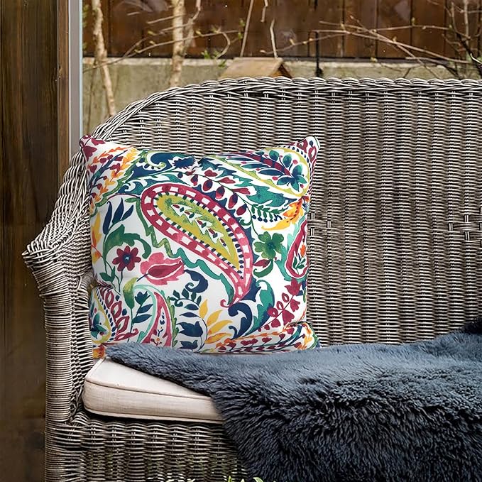 Outdoor Pillows for Patio Furniture 18x18 inch, Square Outdoor Throw Pillows with Inserts, Decorative Toss Pillows for Garden Couch Home Sofa Office Chair, Pack of 2, Vigour Paisley