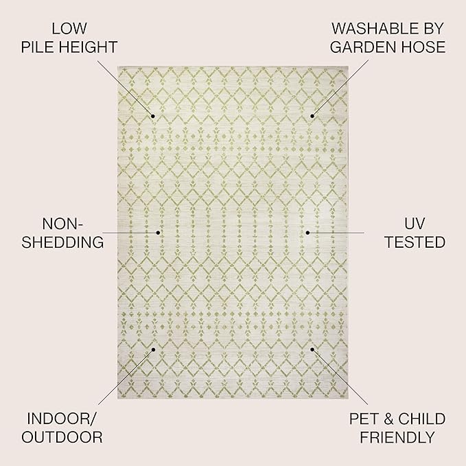 JONATHAN Y Moroccan Geometric Indoor Outdoor Area Rug 4X6 Cream/Green, Ourika Textured Weave for Backyard, Patio, Porch, Easy-Cleaning, High Traffic, Pet-Friendly, Non-Shedding (SMB108M-4)
