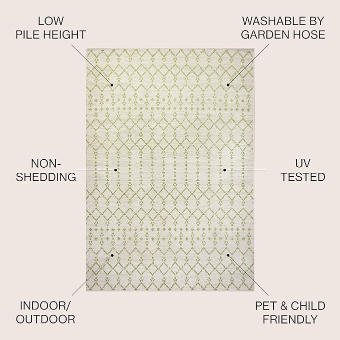 JONATHAN Y Moroccan Geometric Indoor Outdoor Area Rug 9X12 Cream/Green, Ourika Textured Weave for Backyard, Patio, Porch, Easy-Cleaning, High Traffic, Pet-Friendly, Non-Shedding (SMB108M-9)