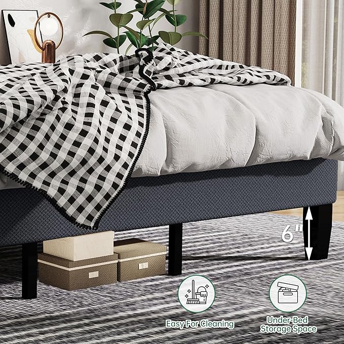 King Size Bed Frame, Upholstered Platform King Bed Frame with Fabric Headboard and Wooden Slats Support,No Box Spring Needed/Non-Slip Without Noise/Easy Assembly, Dark Grey