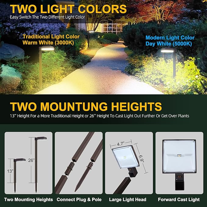 Bobcat Solar Pathway Lights Super Bright 300 lumens with 2-in-1 Warm White and Daylight Modes, Dark Brown Solar Lights for Outdoor Path, Sidewalk, Driveway or Walk Way Light(4 Pack)