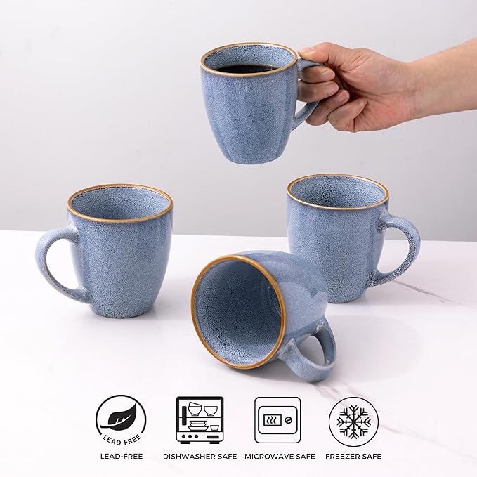 GBHOME Ceramic Coffee Mugs Set of 4, 12oz Stoneware Coffee Mugs Set For Dad Mom Women MEN, Light Weight Ceramic Coffee Cups for Latte/Tea/Beer/Hot Cocoa, Dishwasher & Microwave Safe