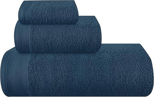 Ultra Soft 3 Pack Cotton Towel Set, Contains a Bath Towels 28x55 inch, a Hand Towels 16x24 inch & a Wash Coths 12x12 inch, Ideal Everyday use, Compact & Lightweight - Mineral Blue