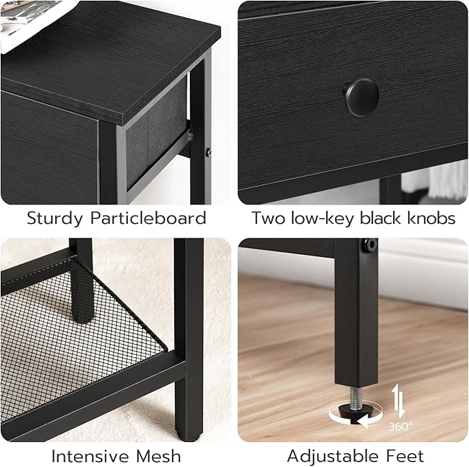HOOBRO 29.5" Narrow Console Table with 2 Fabric Drawers, Sofa Table, Small Entryway Table with 3-Tier Storage Shelves, Behind Couch Table, for Living Room, Hallway, Black BB72XG01