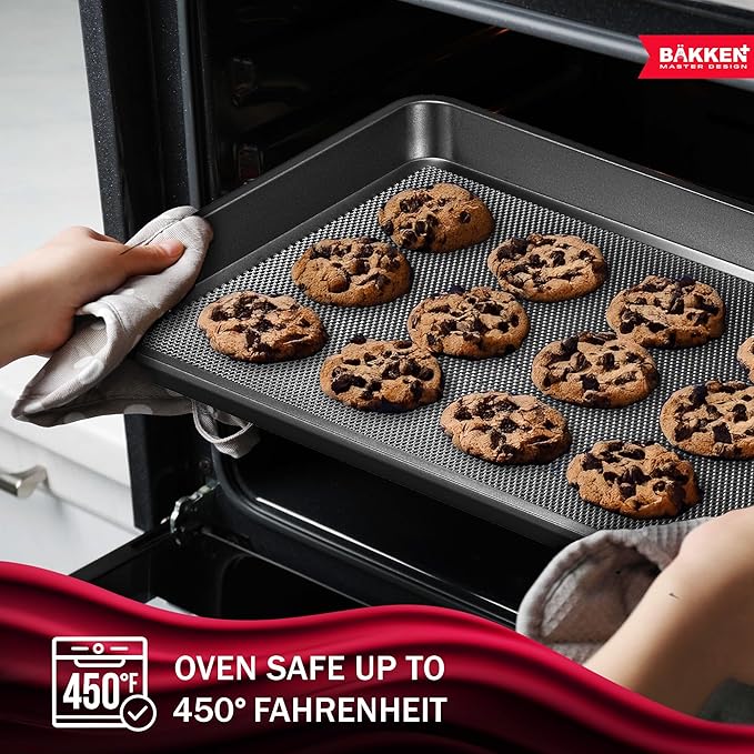 BAKKEN Kitchen Baking Pans - Small, Medium, and Large Cookie Pan (13.58×9.65, 15.75×11, 17.91×12.60), Nonstick, Diamond Texture Bottom, PFOA, PFOS, PTFE Free, Oven Safe Tray (450°F), Pack of 3, Gray