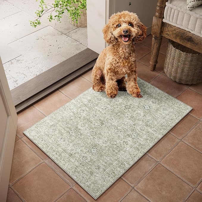 Washable 2'x3' Non Slip Rug Vintage Soft Low Pile Lightweight Boho Area Rugs for High-Traffic Areas (Entryway, Kitchen, Hallway), Farmhouse Decor