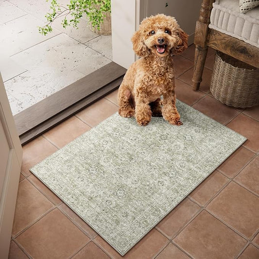 Washable 2'x3' Non Slip Rug Vintage Soft Low Pile Lightweight Boho Area Rugs for High-Traffic Areas (Entryway, Kitchen, Hallway), Farmhouse Decor