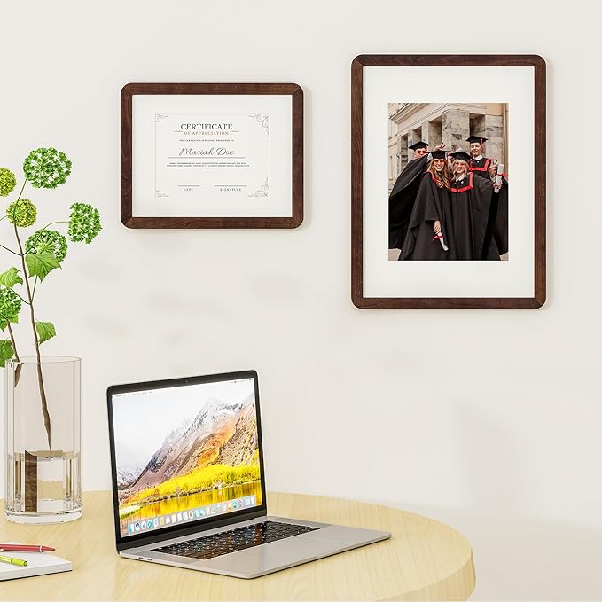 8.5 by 11 Picture Frame - Solid Walnut Wood 8.5x11 Frame, 8 1/2 x 11 Diploma Frame With Mat For 6x8, Tabletop/Wall Display, Hanging Hardware Included, Certificate Document Frame, Natural Walnut