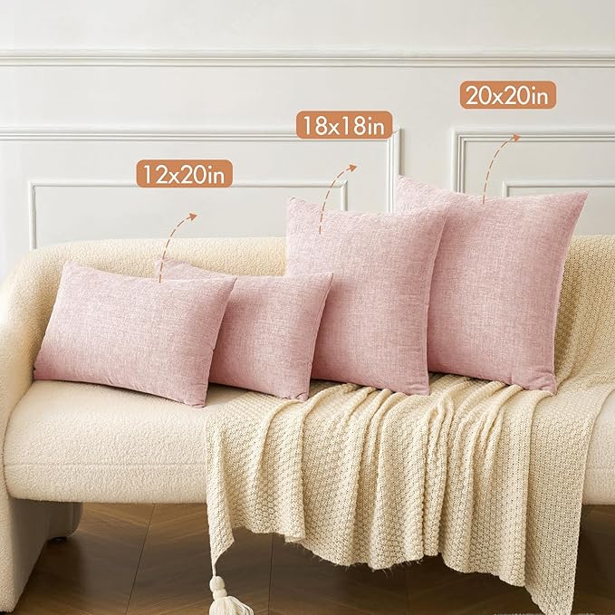 MIULEE Pack of 2 Couch Valentines Throw Pillow Covers 20x20 Inch Soft Spring Pink Chenille Pillow Covers for Sofa Living Room Solid Dyed Pillow Cases