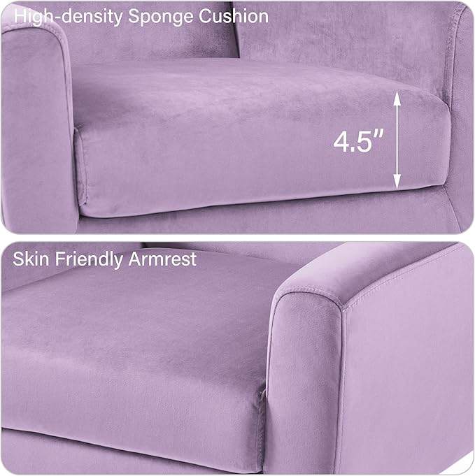 Accent Chair, Mid-Century Modern Velvet Fabric Chairs with Arms for Living Room, Comfy Upholstered Club Single Sofa Armchair for Bedroom Waiting Room with Solid Wood Frame (Velvet Purple, Set of 2)
