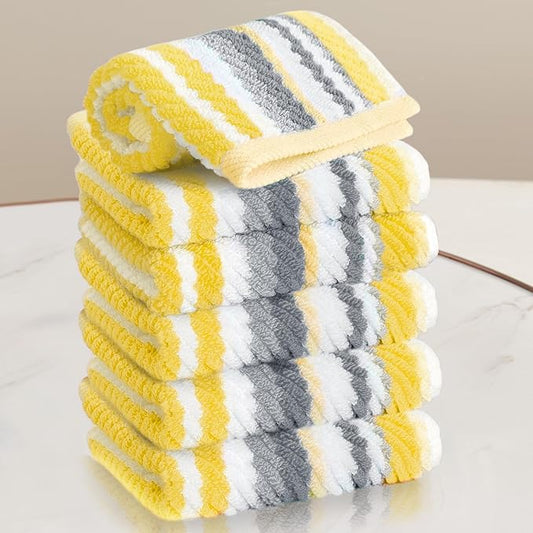 VOOVA & MOVAS Yellow Striped Towels 6PC - 100% Cotton, Quick Dry, Soft, Absorb & Lightweight, Washcloth 13"x13", Striped Wash Cloth Decorative Set, Luxury Towel Set for Bathroom, Yellow + Gray